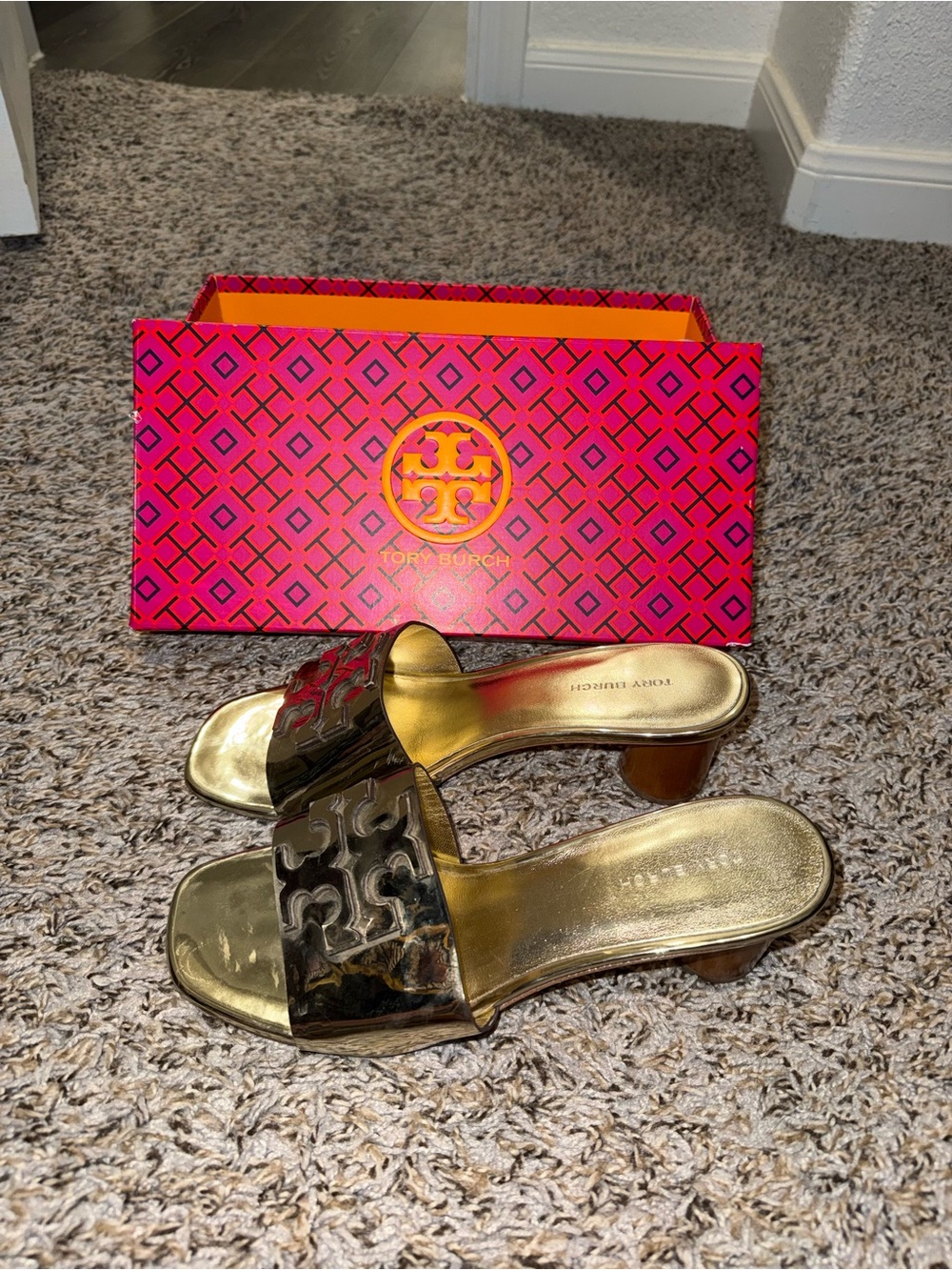 Tory Burch Ines Mule Gold Leather Slide Sandals